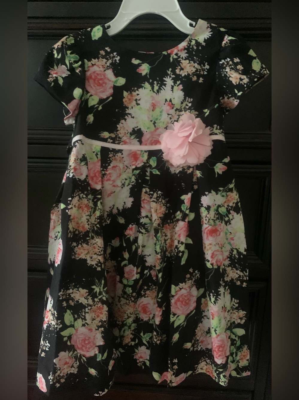Pippa & Julie Black Floral Dress with Pink Flower Accent